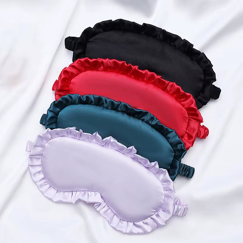 1Pcs Silk Ruffle Sleep Eye Mask Eye Protection Travel Soft Sleeping Shading Eye Covers Multicolor Eye Patches for Woman Man