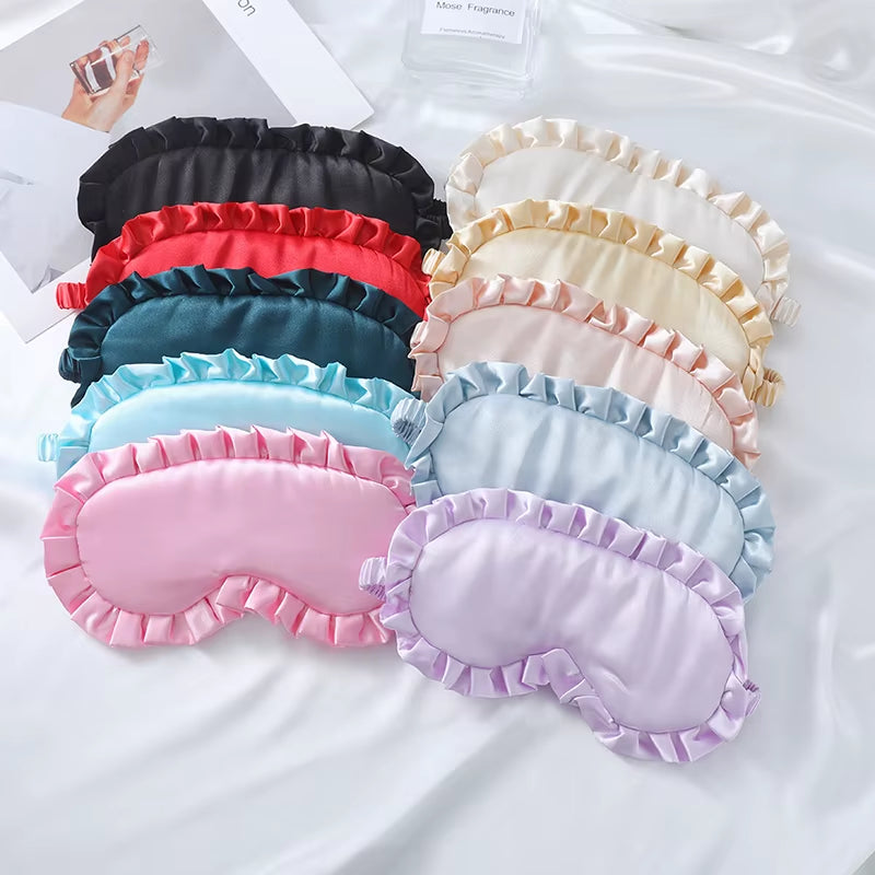 1Pcs Silk Ruffle Sleep Eye Mask Eye Protection Travel Soft Sleeping Shading Eye Covers Multicolor Eye Patches for Woman Man